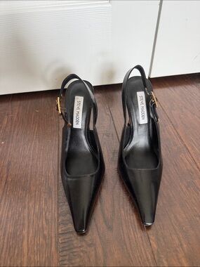 Steve Madden Black Slingback Pointed-Toe Pumps with Gold Accents